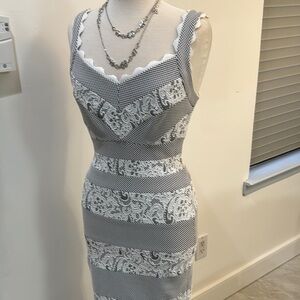 Elegant Black and White Lace Dress